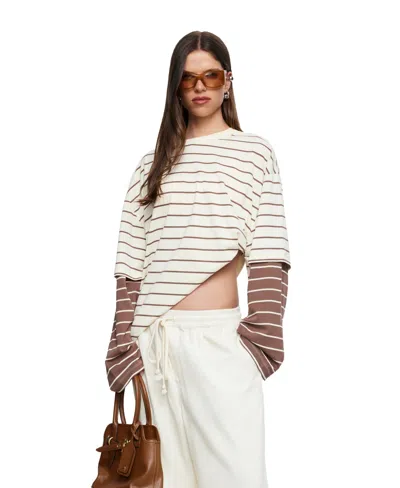 Lioness Women's Bottega Long-sleeve Striped Oversized T-shirt In White