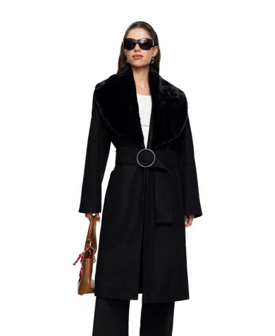 Lioness Women's Endless Faux Fur Long Shawl-collar Coat In Onyx