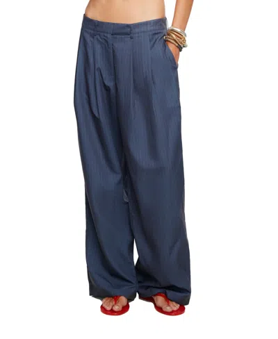 Lioness Women's Hills Pleated Pinstripe-print Wide-leg Trousers In Blue