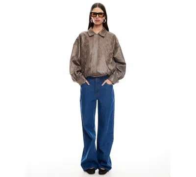 Lioness Women's Kenny Oxford Collared Bomber Jacket In Brown