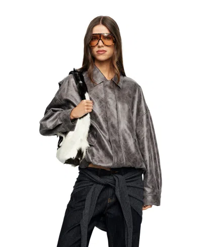 Lioness Women's Kenny Oxford Collared Bomber Jacket In Gray