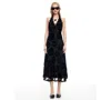 Lioness Stars Align Halterneck Lace Trim Open Back Devore Dress In Black