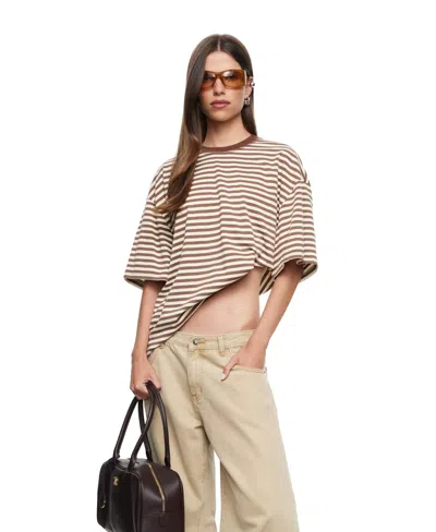 Lioness Women's Striped Crewneck T-shirt In Brown