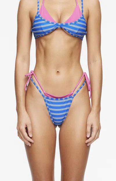 Lioness Women's Striped Rhode Side Tie High Cut Bikini Bottom In Blue