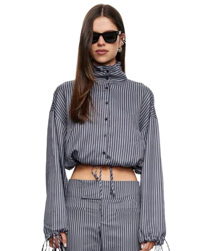 Lioness Women's Totti Cropped Turtleneck Stripe Windbreaker In Slate Stripe