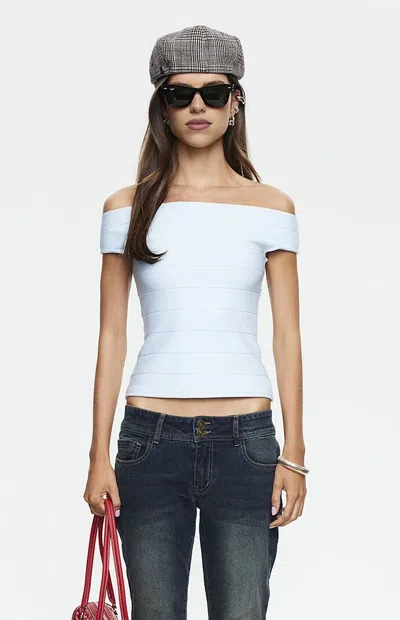 Lioness Women's Uptown Bandage Off-the-shoulder Tank Top In Blue In White