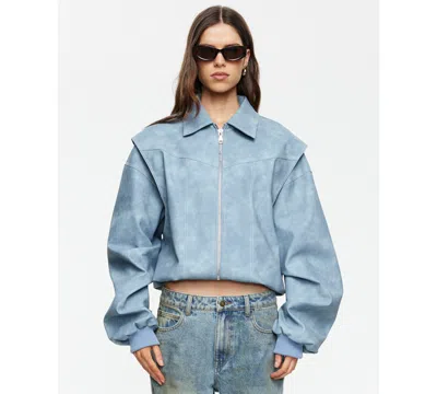 Lioness Women's Vista Spread Collar Bomber Jacket In Blue