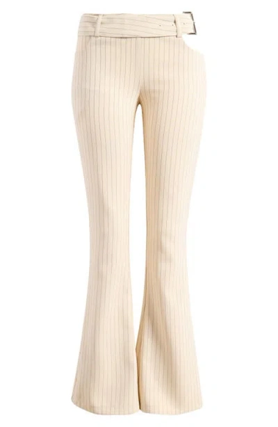 Lioness Yves Pinstripe Cutout Belted Flare Pants In Cream Pinstripe