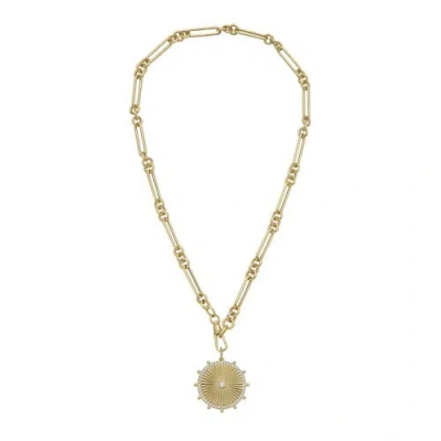 Lionheart 14k Cassandane Large Sun Medallion Trombone Necklace In Gold