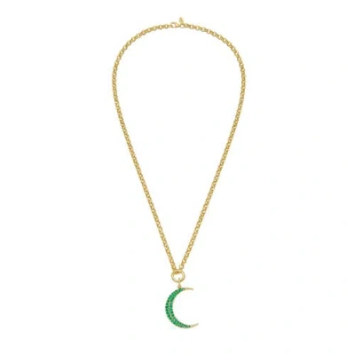 Lionheart 14k Gold Luna Emerald Moon Charm Rolo Necklace