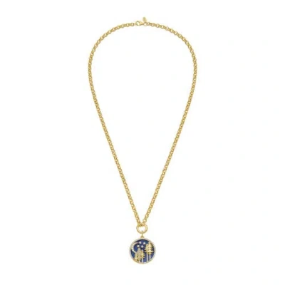 Lionheart 14k Gold Skoven Lapis Medallion Rolo Necklace