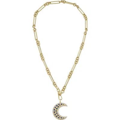 Lionheart 14k Måneskin Sapphire Moon Charm Trombone Necklace In Gold