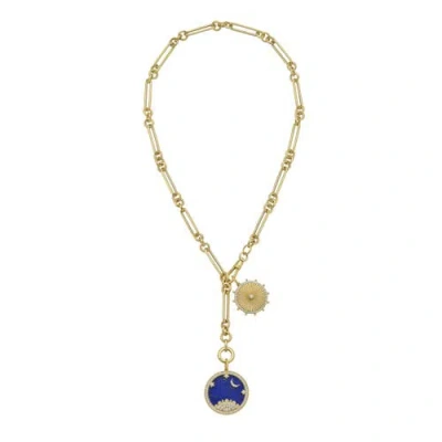 Lionheart 14k Starry Night Lapis Medallion & Cassandane Small Sun Trombone Necklace In Gold
