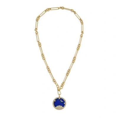 Lionheart 14k Starry Night Lapis Medallion Trombone Necklace In Gold