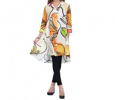 Lior Abstract Leaf Print Button Front Shirt Dress In Yellow In Multi
