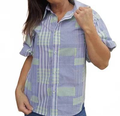 Lior Button Front Blouse In Blue/geen In Black