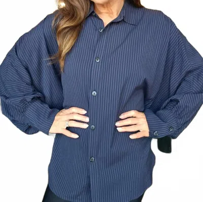 Lior Cindy Oversized Striped Dolman Sleeve Button Front Top In Navy In Blue