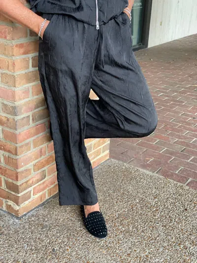 Lior Citrine Crinkle Flare Leg Pull On Pants In Black
