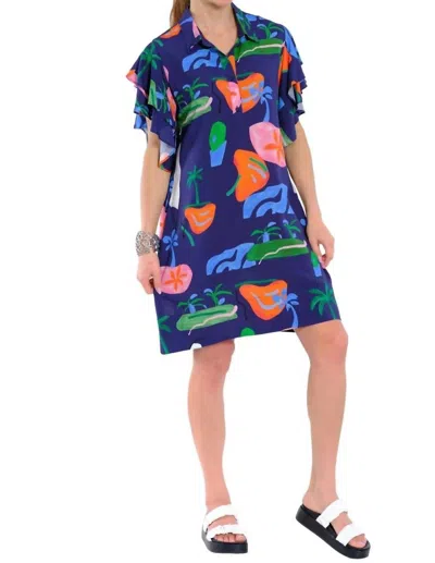 Lior Flounce Sleeve Island Dress In Blue-multicolor