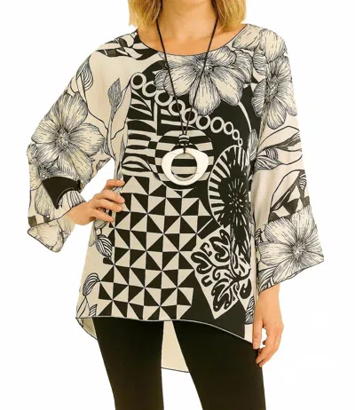 Lior Geo Print Sheer Blouse In Black And White In Multi