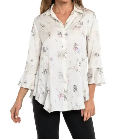 Lior Happy Button Front Top In Ivory Metallic Floral In Multi