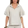 Lior Harmony Double Flounce Sleeve Blouse In Beige Linen In Gray