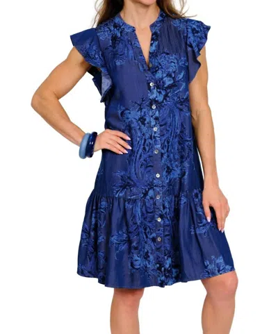 Lior Kelsey Ruffle Sleeve Dress In Denim Floral In Blue