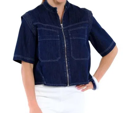 Lior Kenya Zip Up Crop Jacket In Dark Denim In Blue