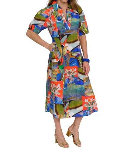 Lior Maxim Short Sleeve Dress With Stitching Details In Blue In Multi