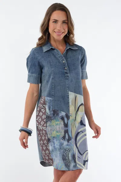Lior Rina Mix Media Jean Dress In Denim In Blue
