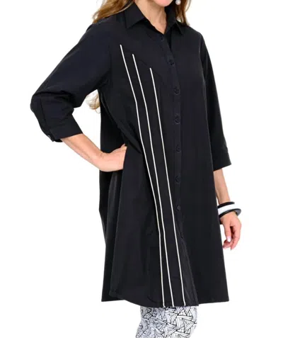 Lior Solid Button Front Mini Tunic Dress With Piping In Black In Animal Print