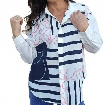 Lior Stripes And Bows Button Front Blouse In Abstract In Multi