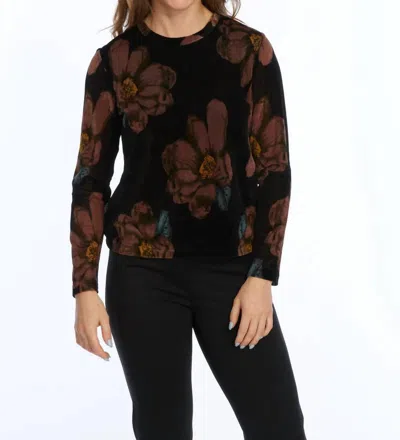 Lior Velvet Mesh Round Neck Top In Black, Brown, Blue