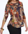 Lior Zofi 3/4 Ponte Knit Top In Fall Print In Multi