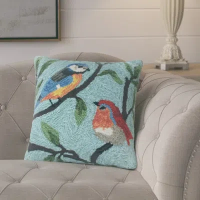 Liora Manne Birds On Branches Indoor/outdoor Square Pillow Cover & Insert In Aqua
