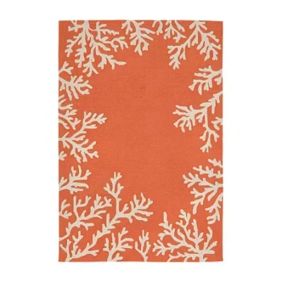 Liora Manne Capri Coral Border Hand Tufted Indoor/outdoor Round Area Rug In Orange
