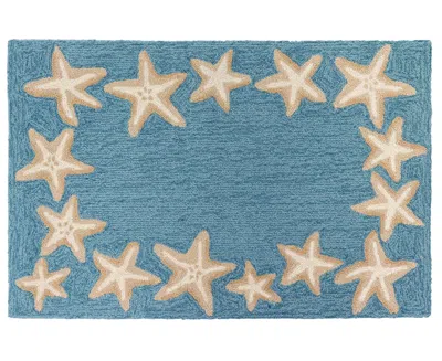 Liora Manne Capri Starfish Border 1'8"x2'6" Area Rug In Aqua