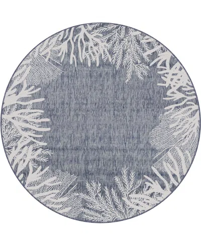 Liora Manne Carmel Reef Border 7'10"x7'10" Round Area Rug In Navy
