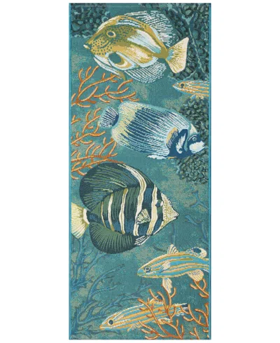 Liora Manne Esencia Fish 1'11"x4'11" Runner Area Rug In Aqua