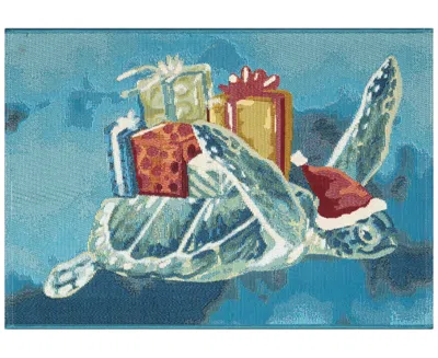Liora Manne Esencia Santa Seaturtles 2'x2'10" Area Rug In Ocean
