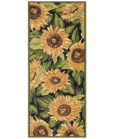 Liora Manne Esencia Sunflowers 1'11"x4'11" Runner Area Rug In Black