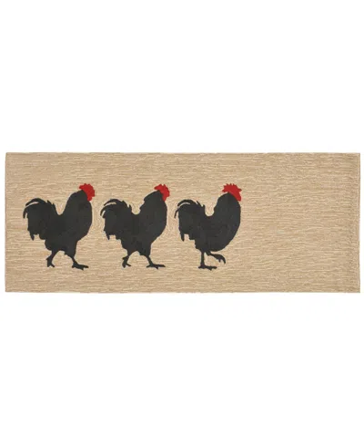 Liora Manne Front Porch Indoor/outdoor Roosters Neutral 2' X 5' Runner Area Rug In Brown