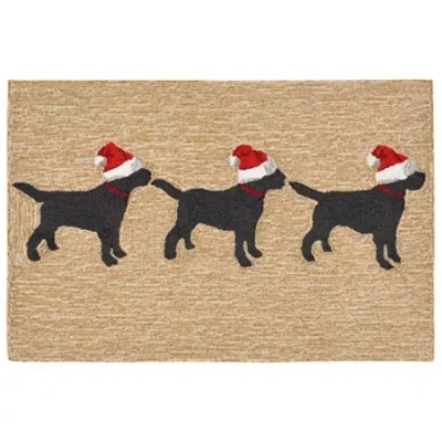 Liora Manne Frontporch 3 Dogs Christmas Holiday Hand Tufted Indoor Outdoor Rectangular Accent Rug In Brown