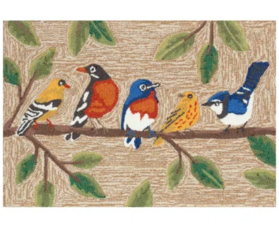 Liora Manne Frontporch Birds On A Branch 1'8"x2'6" Area Rug In Tan