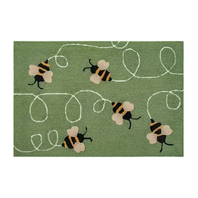 Liora Manne Frontporch Buzzy Bees Hand Tufted Washable Indoor Outdoor Rectangular Accent Rug In Green
