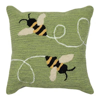 Liora Manne Frontporch Buzzy Bees Indoor/outdoor Throw Pillow In Green