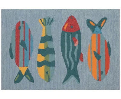 Liora Manne Frontporch Fishes 1'8"x2'6" Area Rug In Aqua