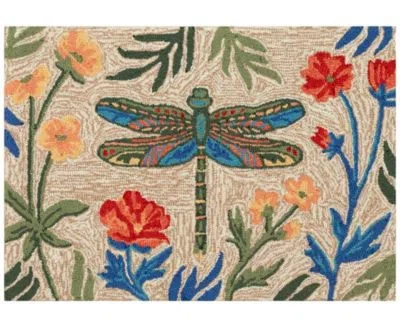 Liora Manne Frontporch Floral Dragonfly Rug Collection In Multi