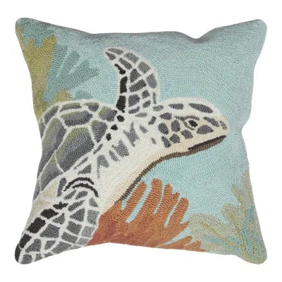 Liora Manne Frontporch Indoor/outdoor Gray/orange/green Square Throw Cushion Cover In Blue;gray;orange;ivory;teal