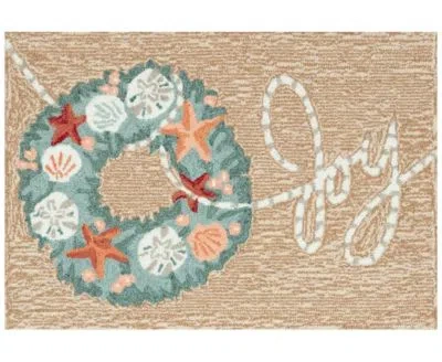 Liora Manne Frontporch Joyous Wreath Rug Collection In Tan